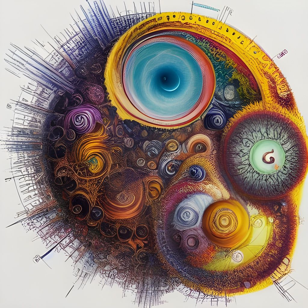 Colorful Fibonacci Spiral in Mixed Media Illustration