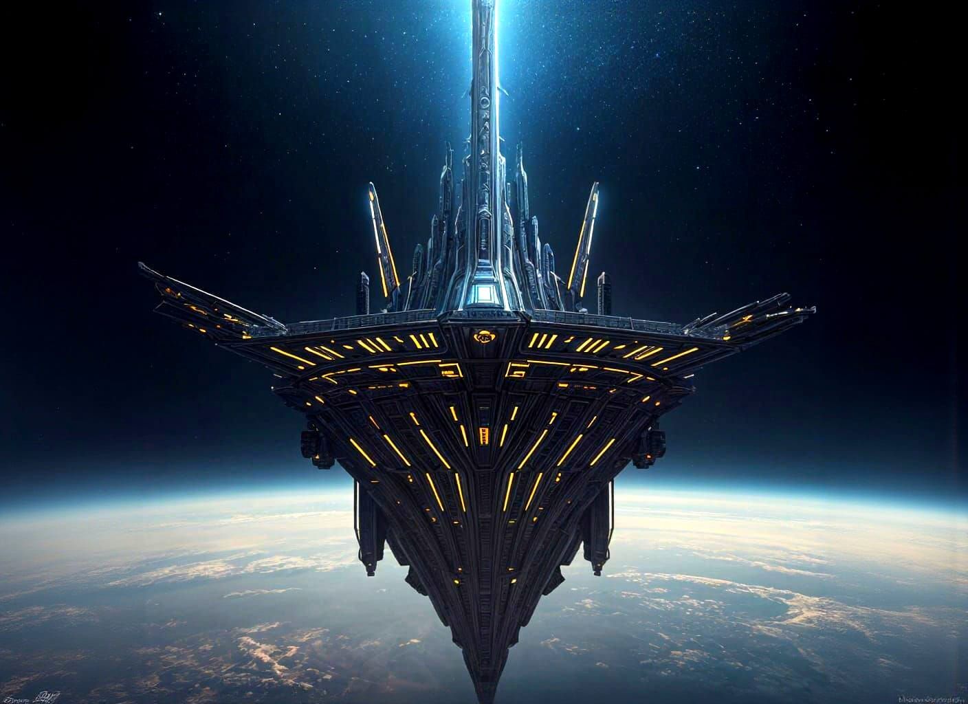 Serene Spaceship in Space with Enigmatic Lighting