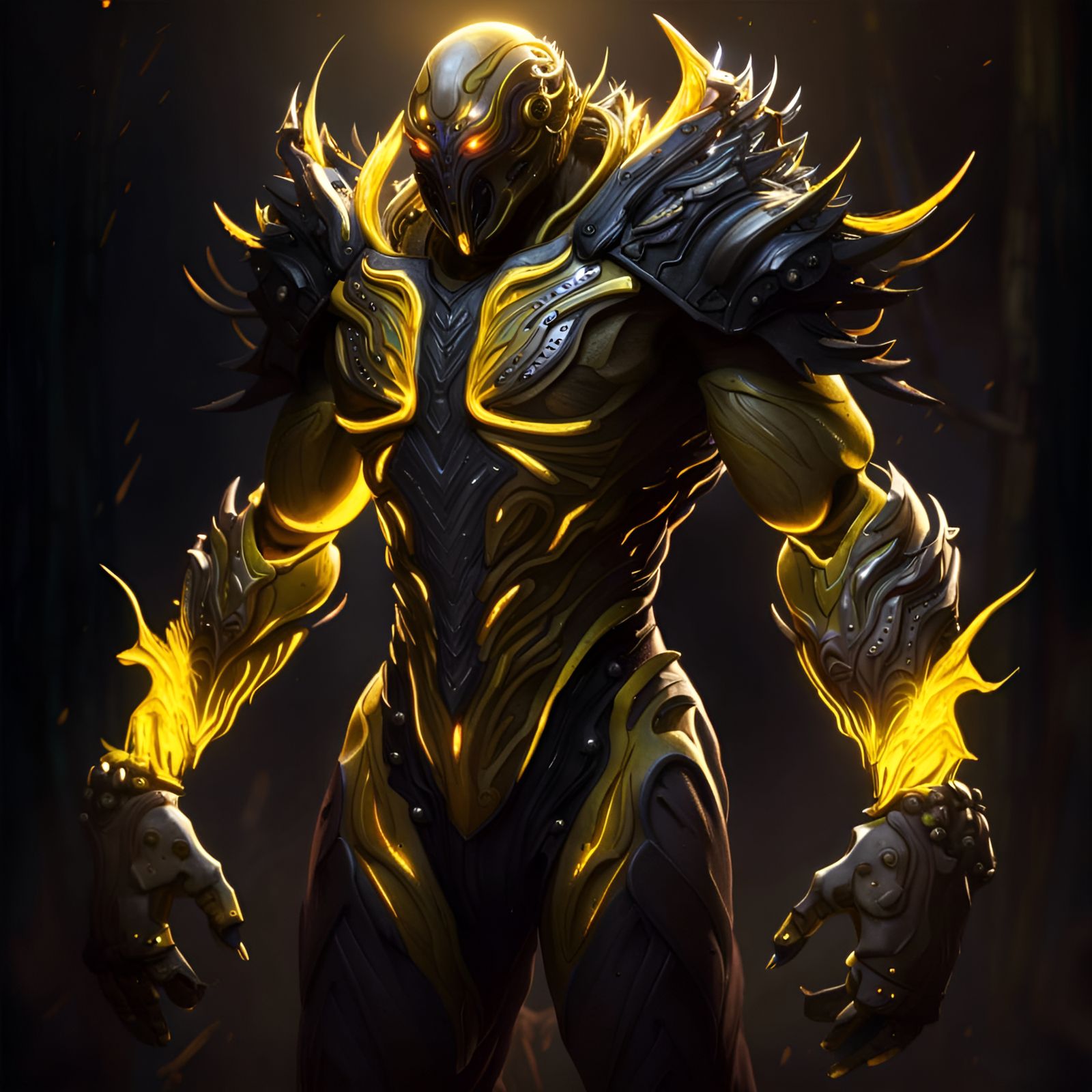 Yellow Alien Warrior on Battlefield: Dark Fantasy Concept Ar...