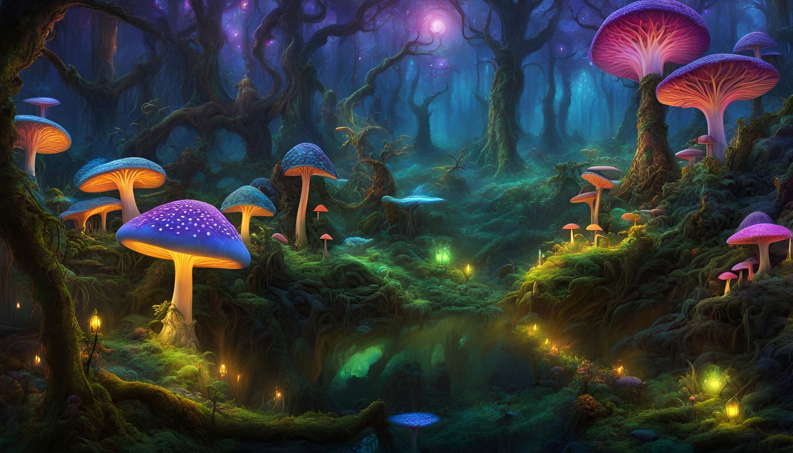 Psychedelic Elven City in a Fairy Forest
