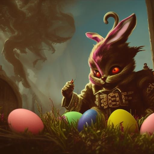 Creepy Easter Bunny Demon with Explosive Eggs
