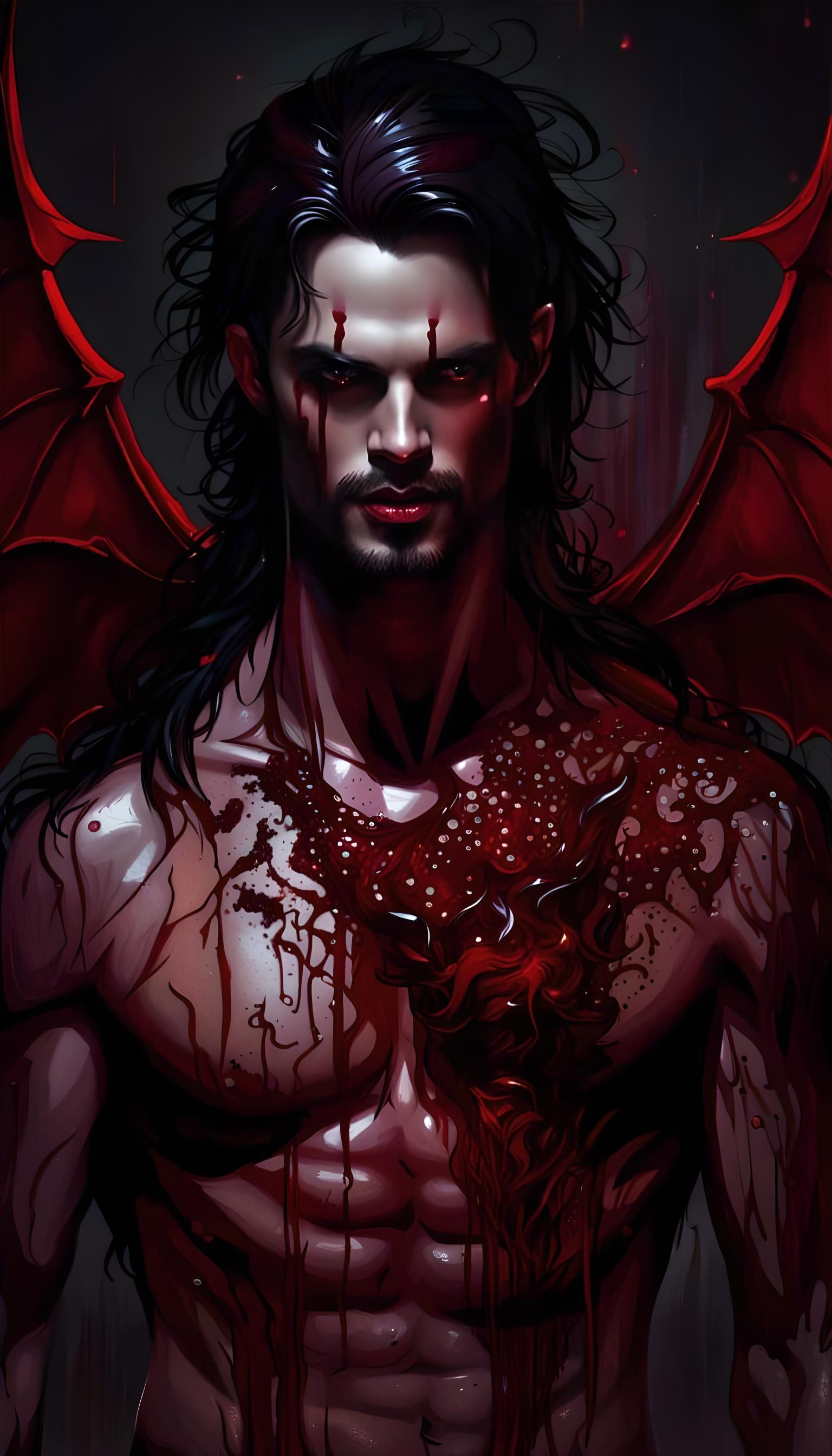 Ripped Vampire with Wine, Gothic Dark Fantasy Art
