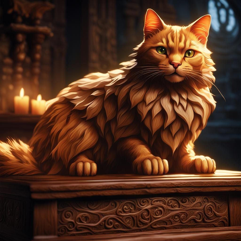 Cinematic Close-Up of Ginger Cat on Wooden Chest