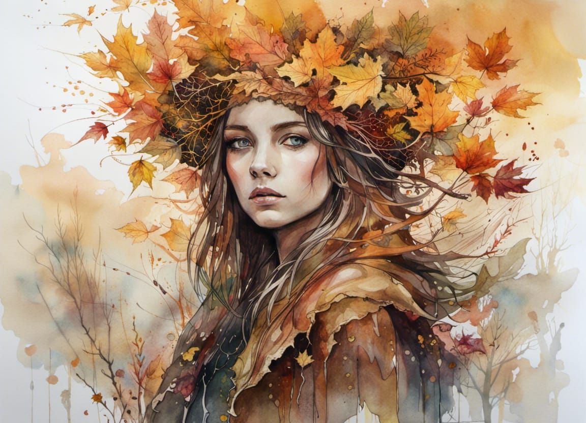 Golden October Landscape in Watercolor Style