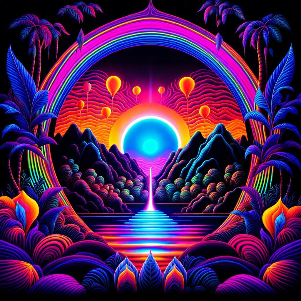 Psychedelic Ayahuasca Landscape in Fluorescent Neon Art