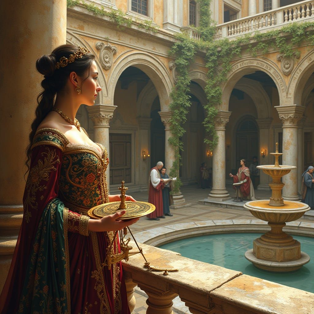 Renaissance Noblewoman with Astrolabe in Golden Light