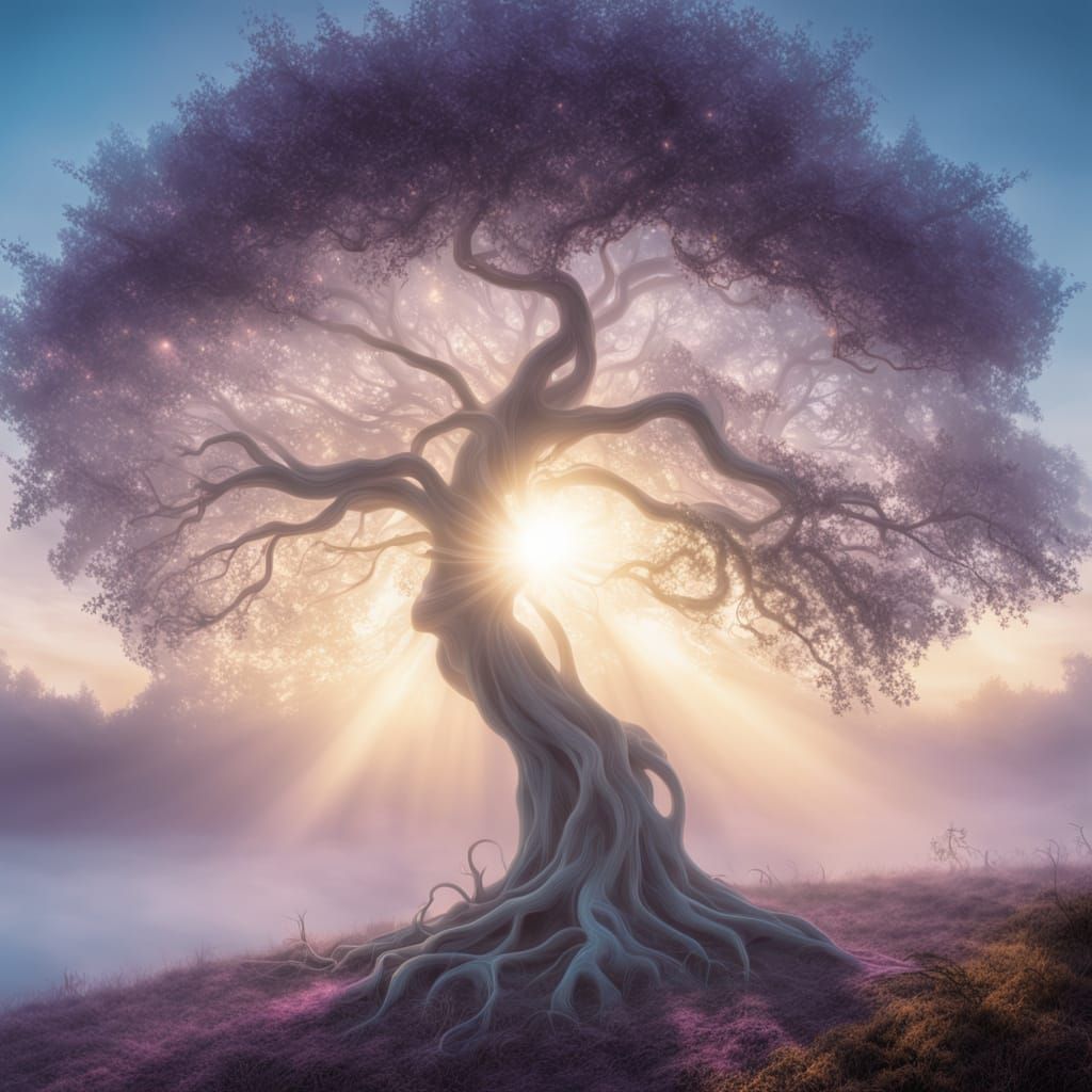 Enchanted Ancient Tree in Ethereal Glow