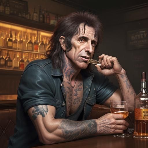 Bon Scott Drinking Whisky: Hyperrealistic Splash Art