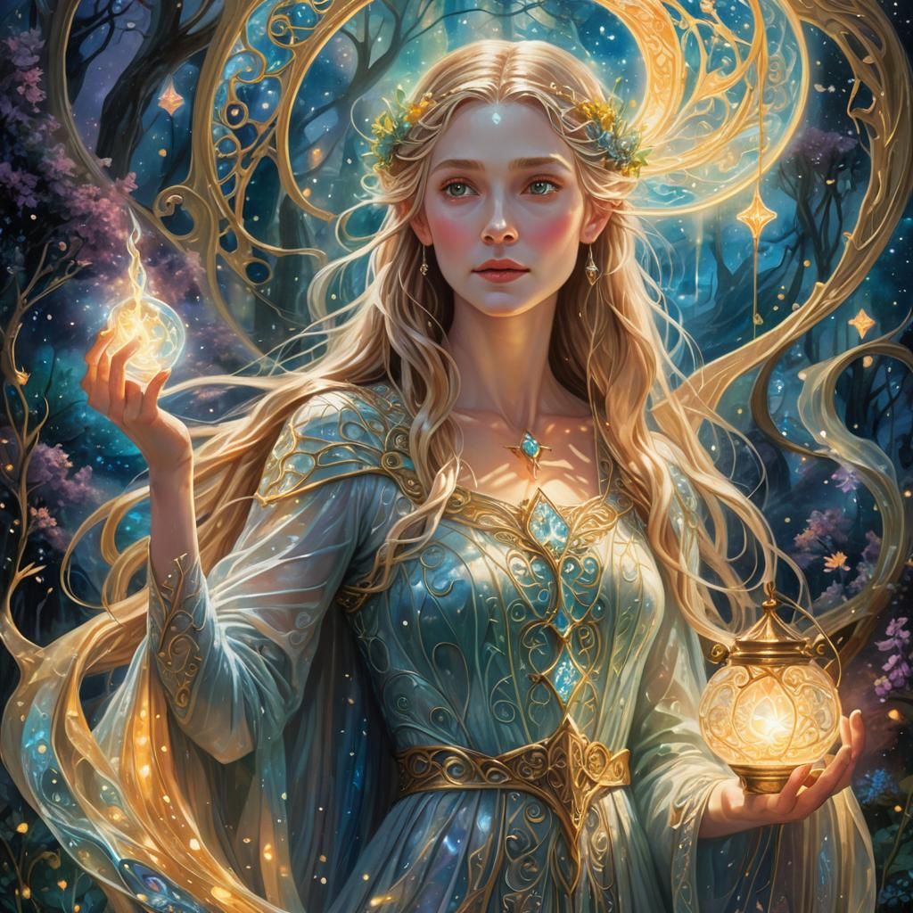Galadriel's Lamp: Ethereal Cosmic Fantasy Art