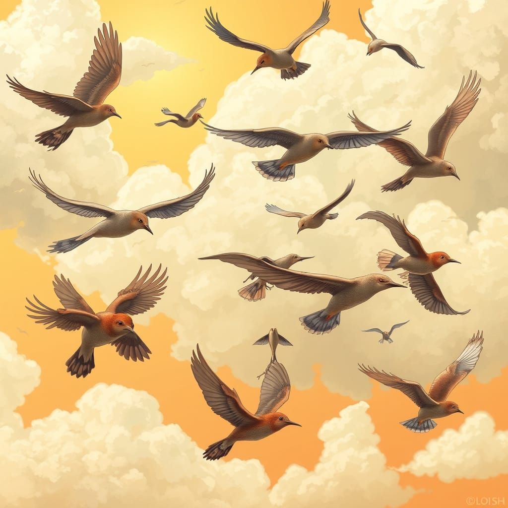 Whimsical Birds and Creatures in Flight