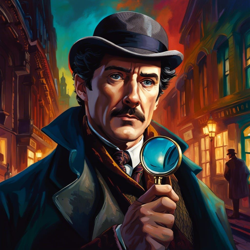 Hyperrealistic Sherlock Holmes in London With Magnifying Gla...