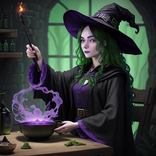 Gorgeous Witch Brewing Potion in Cozy Cottage