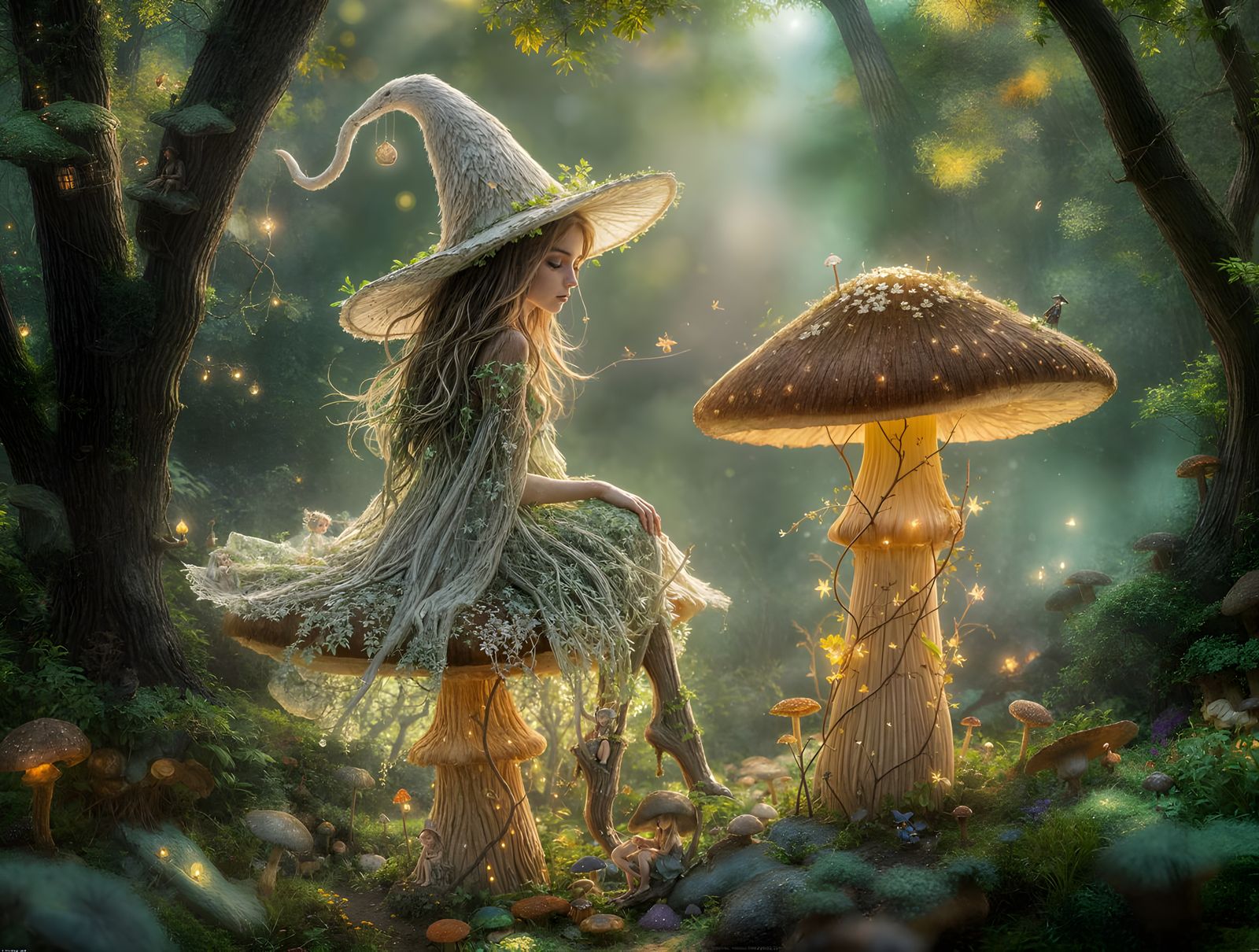 Whimsical Enchanted Witch in a Dreamy Forest Scene