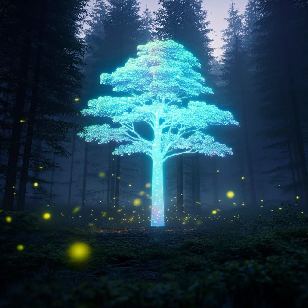 Hologram tree at sundown