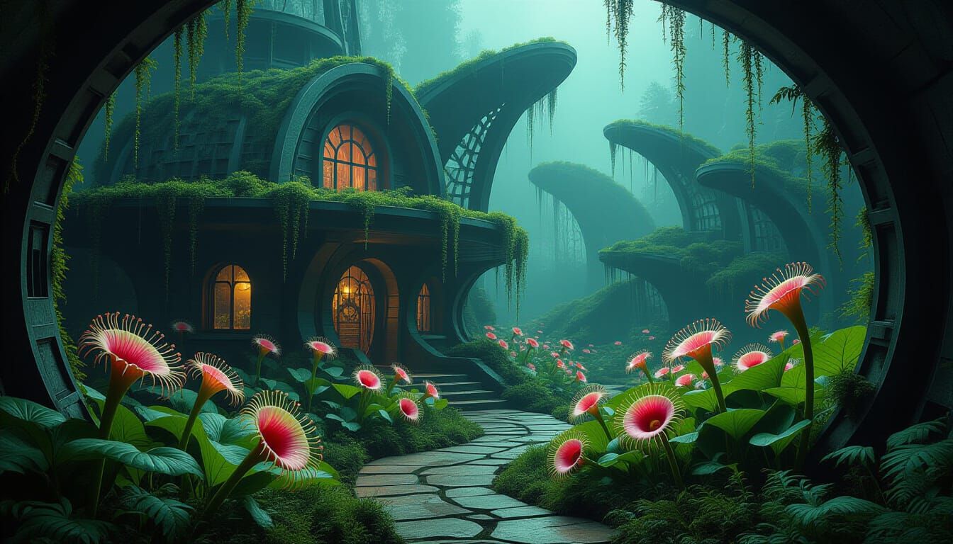 Eerie Summerhouse Garden in Dark Biomechanical Style