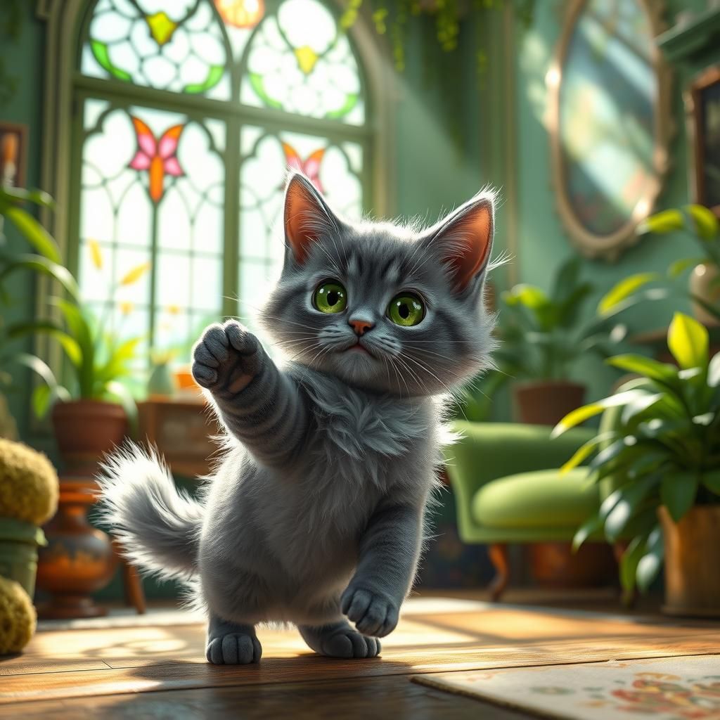 Scottish Fold Kitten in Sunbeams: Fantasy Art