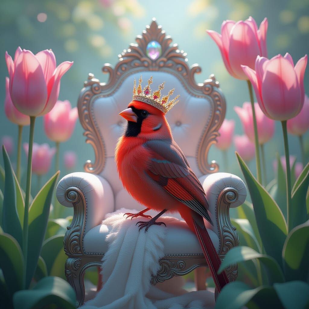 Cardinal on Starlight Throne in Ethereal Garden