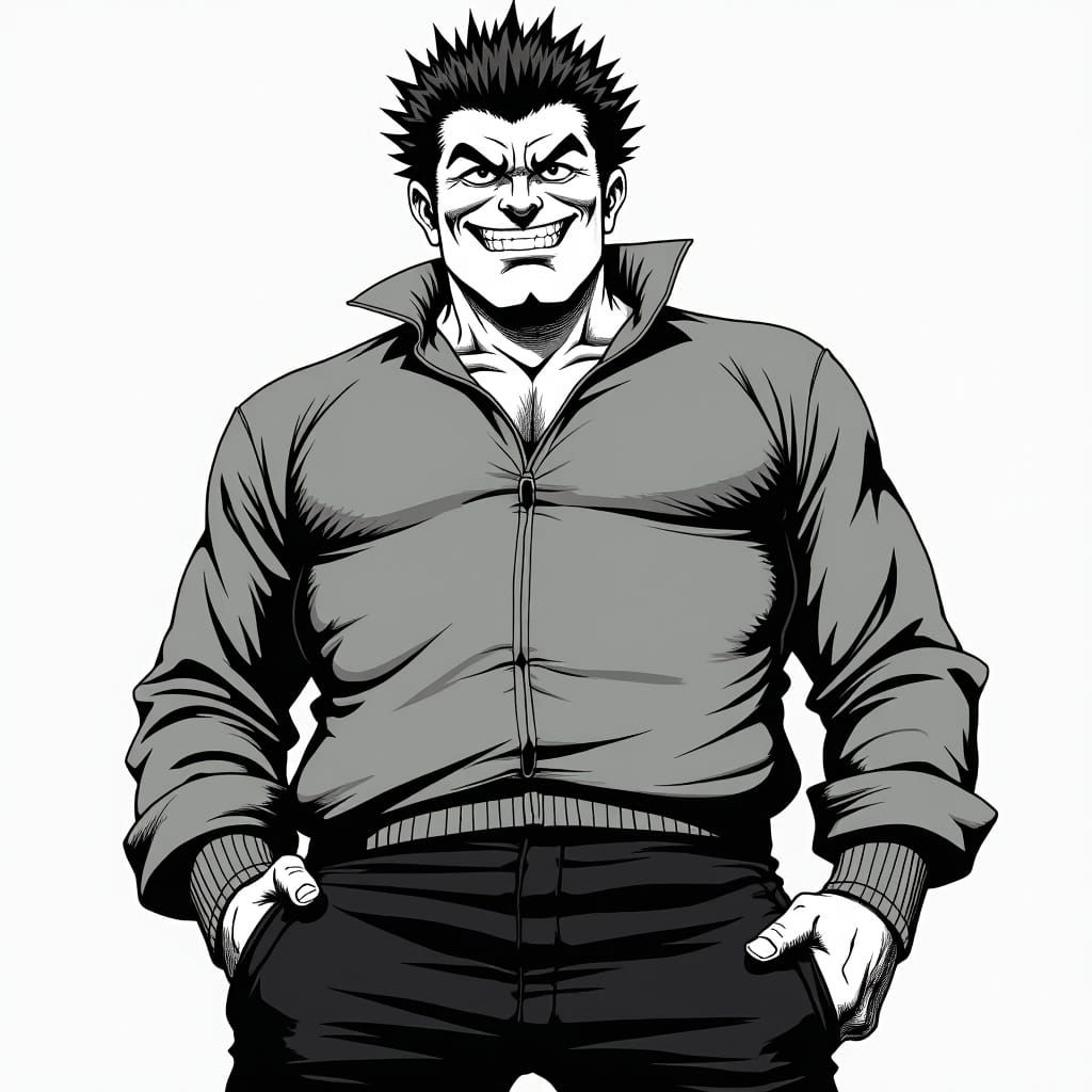 Comical Manga Character with Mocking Smile in Bold Style