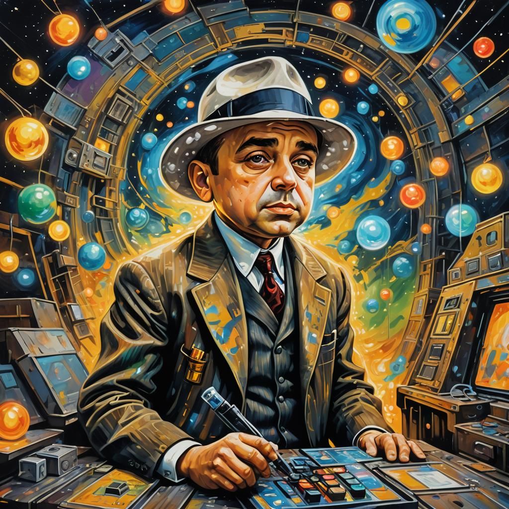 Al Capone as Child in Van Gogh Style Spaceship