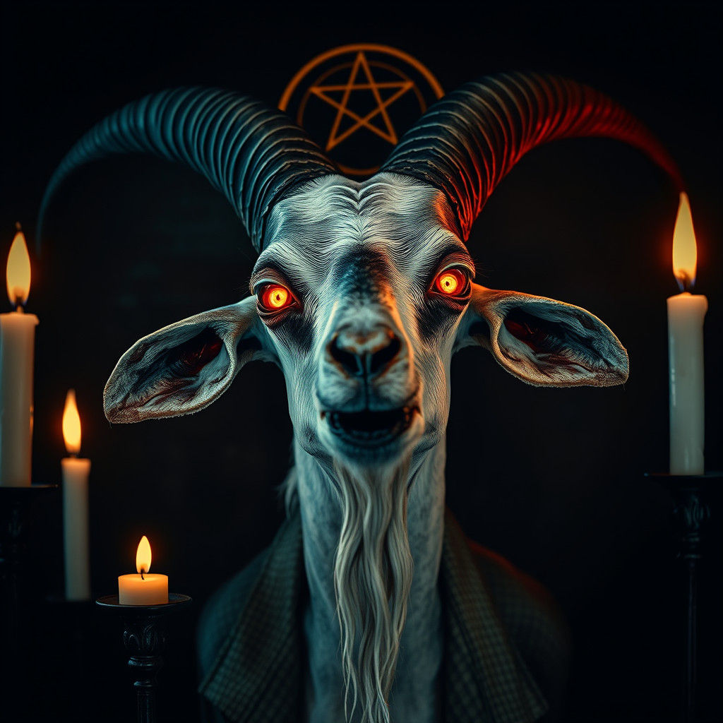 Eerie Satanic Goat in Hyperrealistic Horror Style