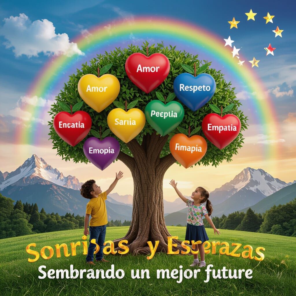 Lush Tree of Ethical Values with Rainbow Sky