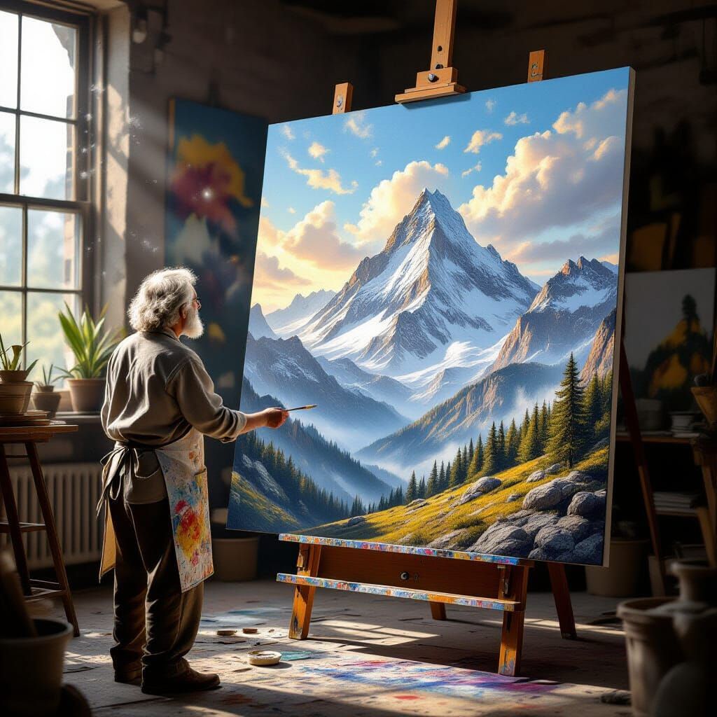 Painter Marvels at 3D Mountain Landscape Art