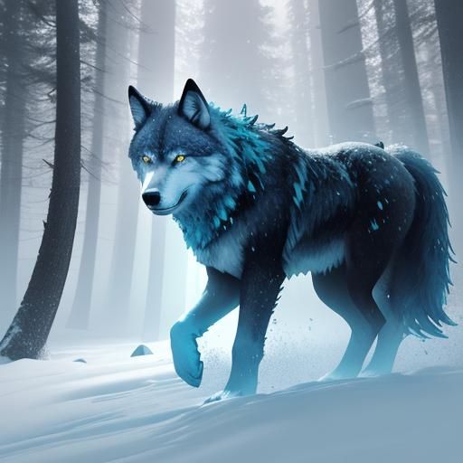 Ink Splash Wolf Silhouette in Snowy Forest