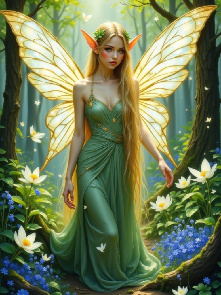 Fairy Elf Princess in Spring Woodland Glade