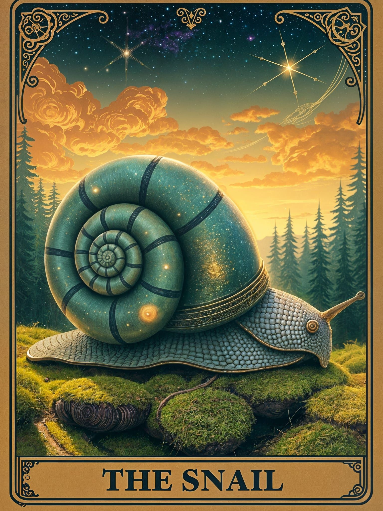 Fantasy Tarot Card: The Mystical Snail's Journey