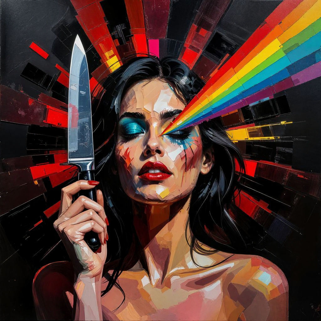 Prism of Light: Impasto Oil Painting with Rainbow Effect