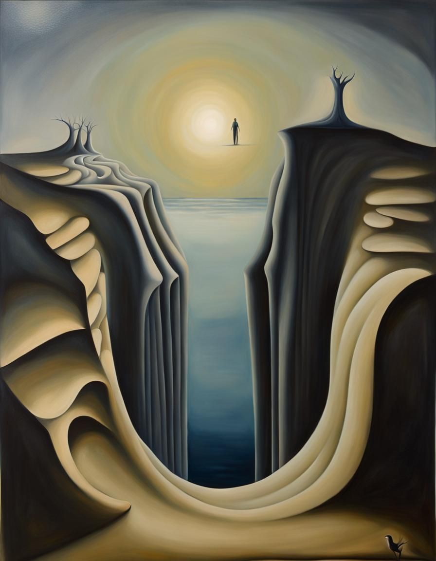 Surreal Shadows Divide: Oil on Canvas