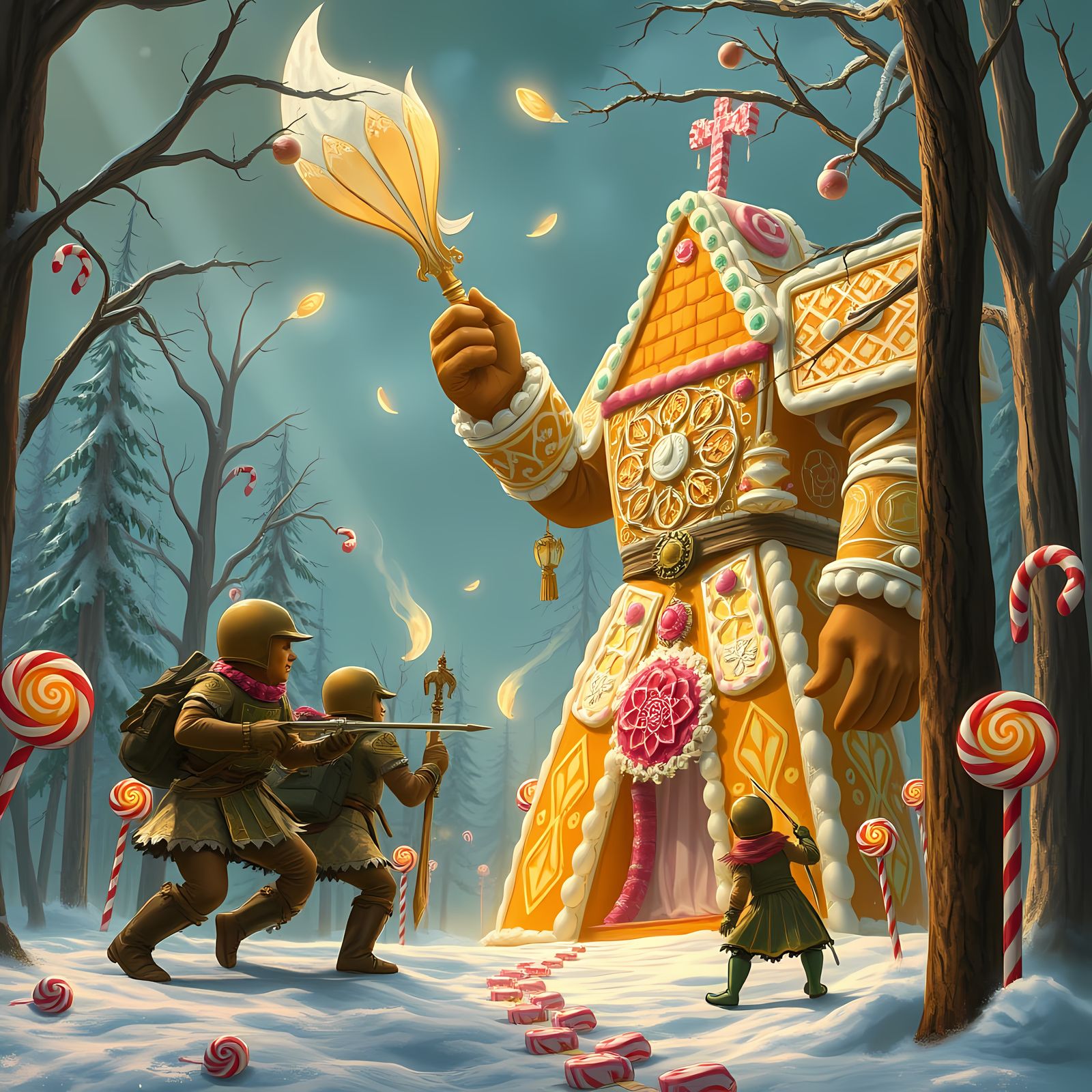 Surreal Gingerbread Warrior Engages Clockwork Opponents in C...