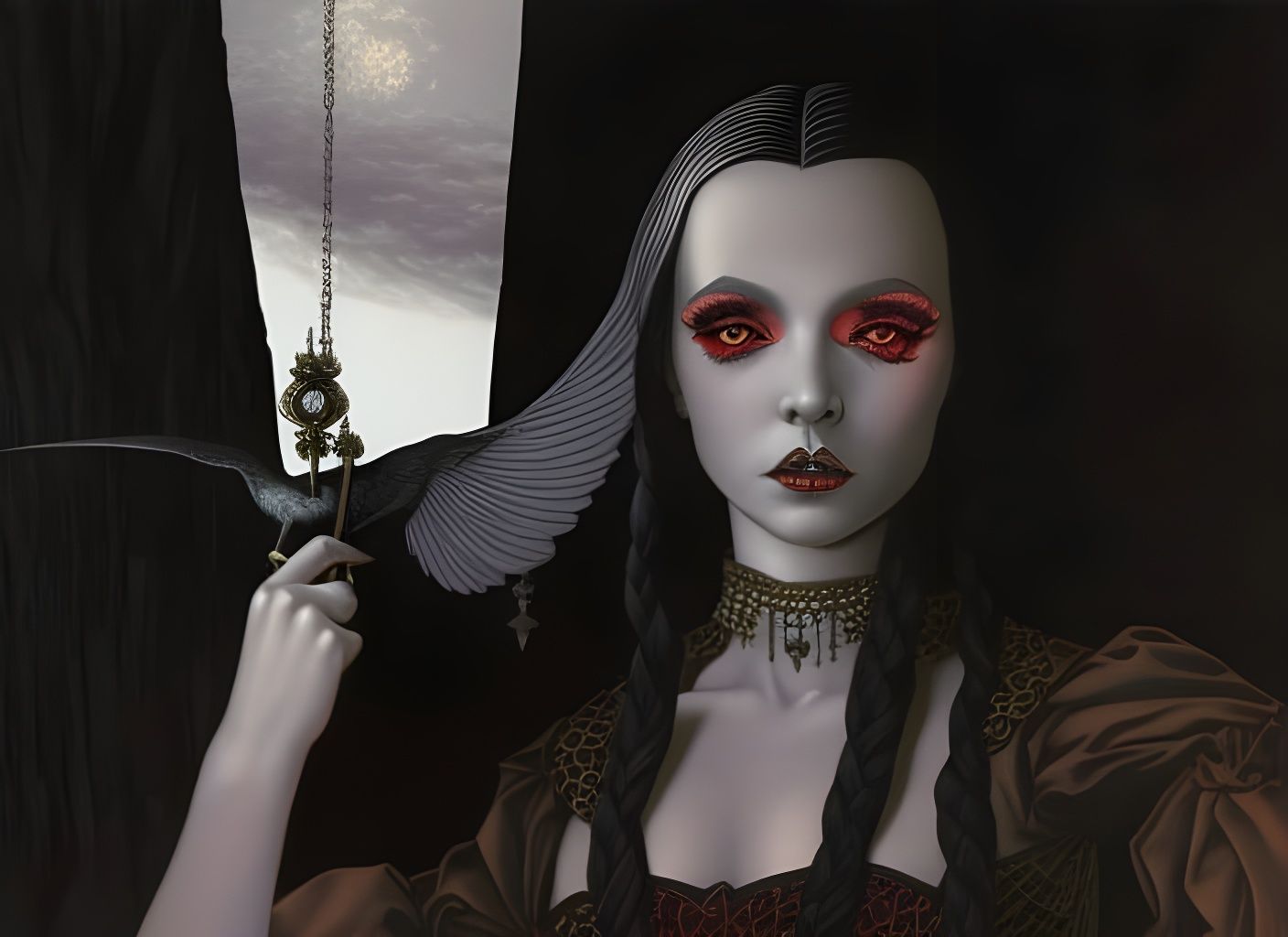 Gorgeous Goth Girl Under Moonlight: Digital Comic Art