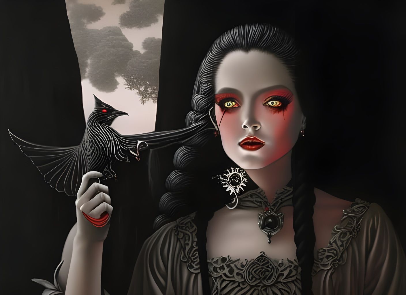 Gothic Girl in Moonlight: A Digital Comic Book Art