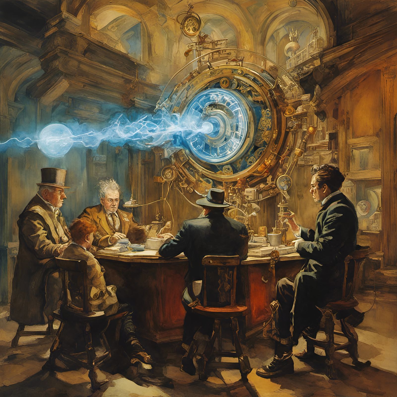 Steampunk Humanoid Communicates with Electricity: Vivid Colo...