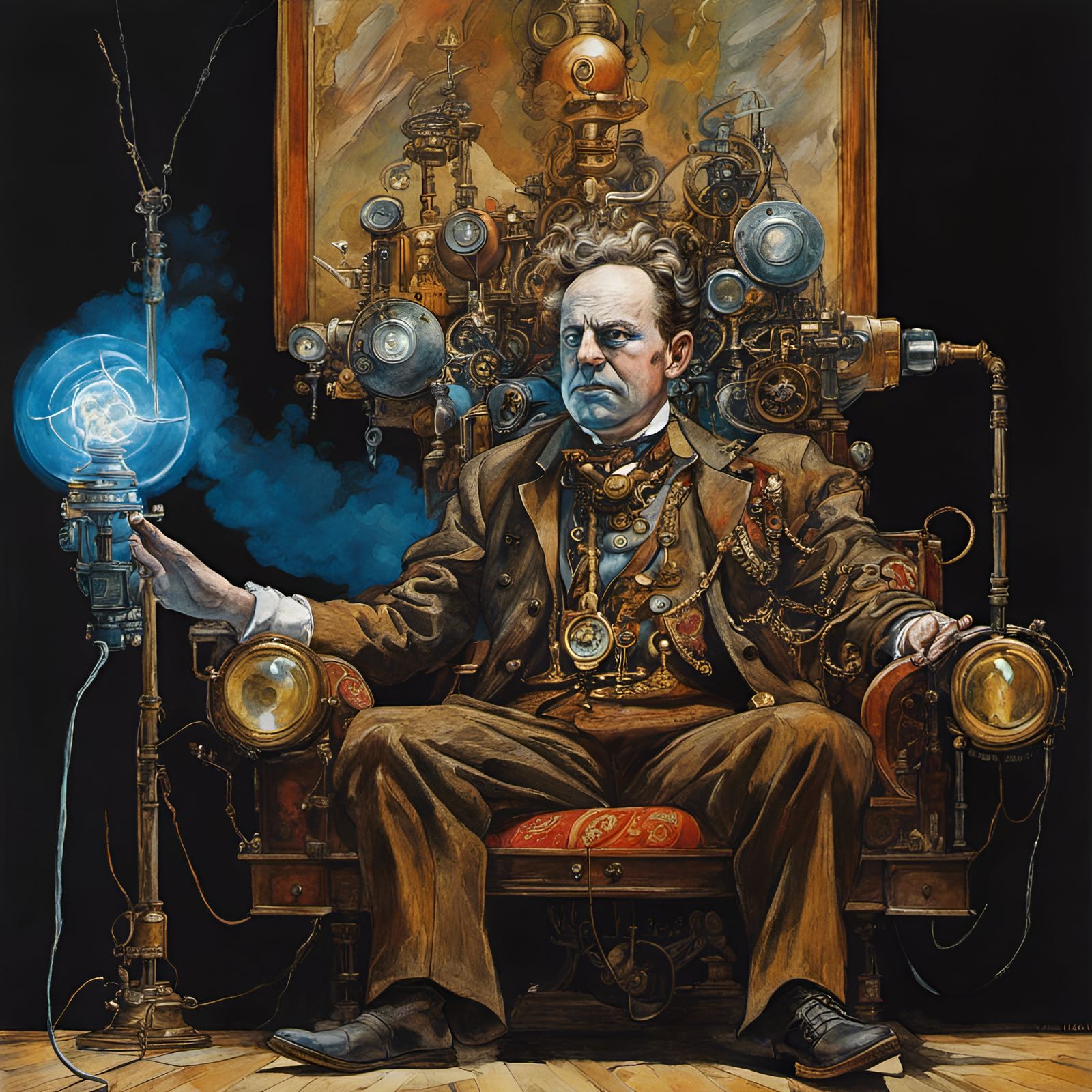 Steampunk Robot Relays Electricity: Watercolor Concept Art