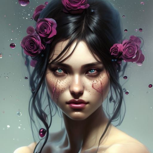 Dramatic Black Rose Portrait in Maximalist Style