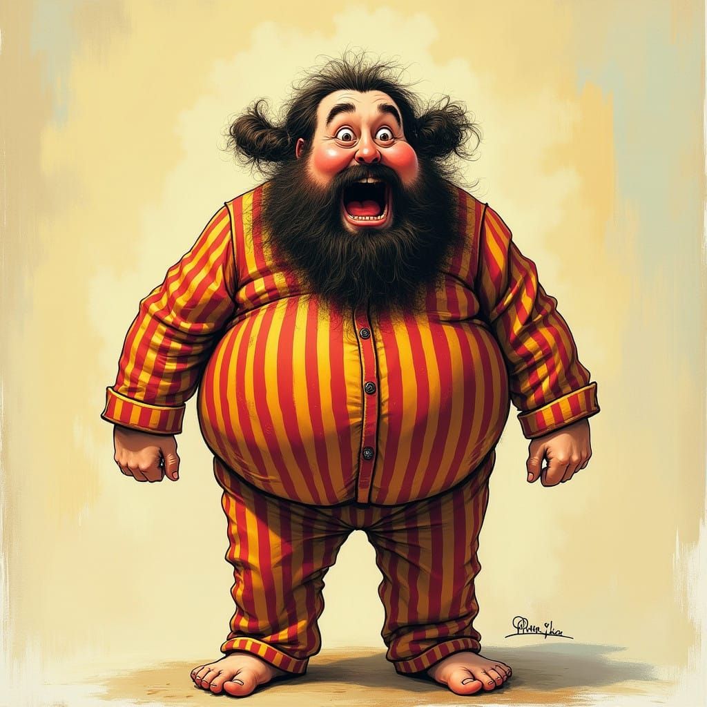 Humorous Haredi Jew Caricature in Exaggerated Style