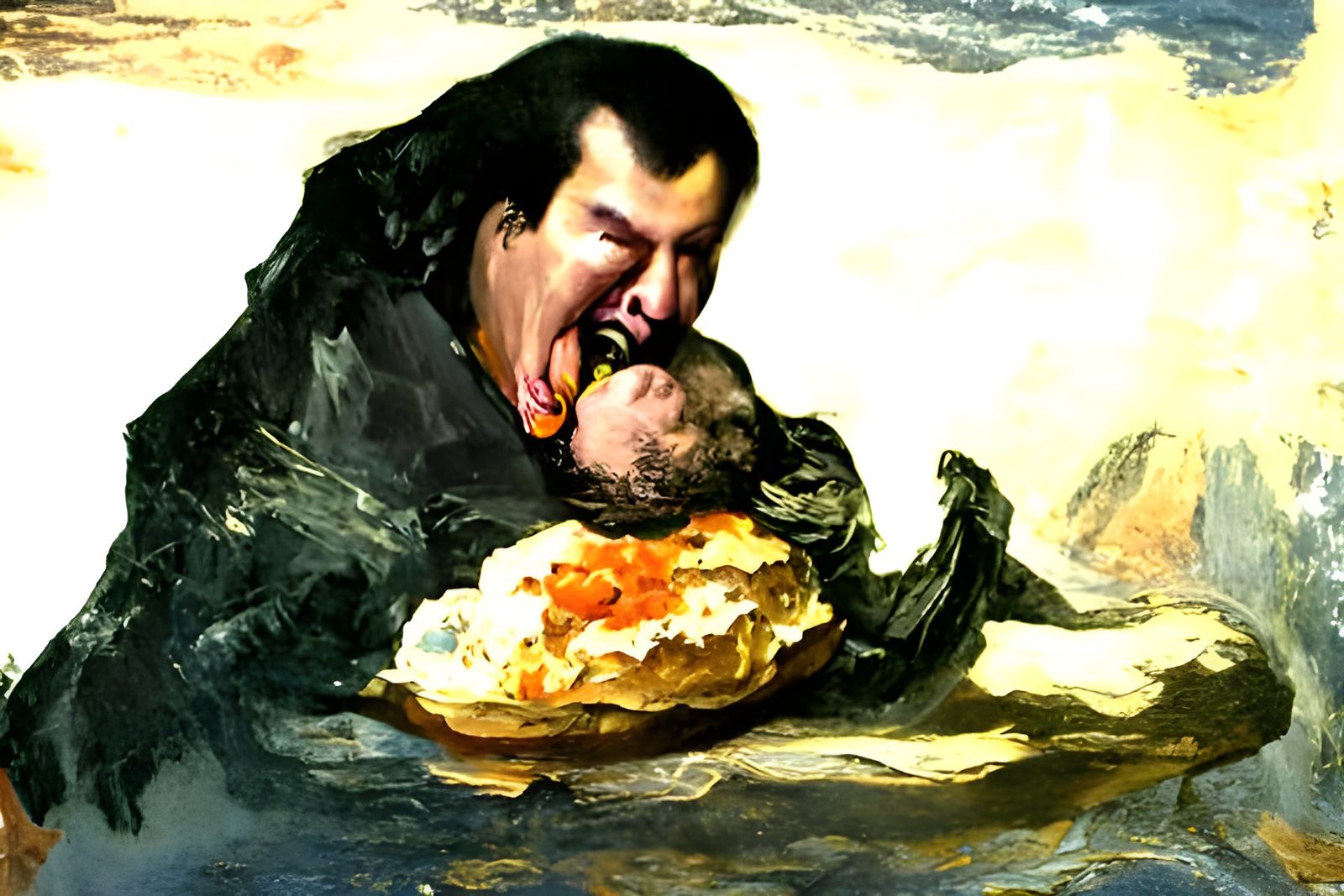 Goya Style: Man Devouring Another in Oil Painting