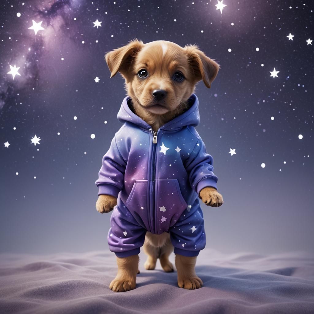Puppy in Onesie Under Stars, Digital Matte Painting