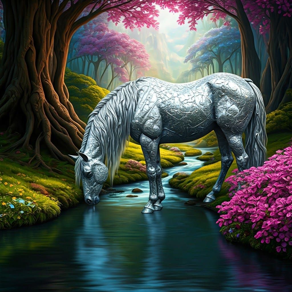 Luminous Silver Horse in Dreamland Wonderland
