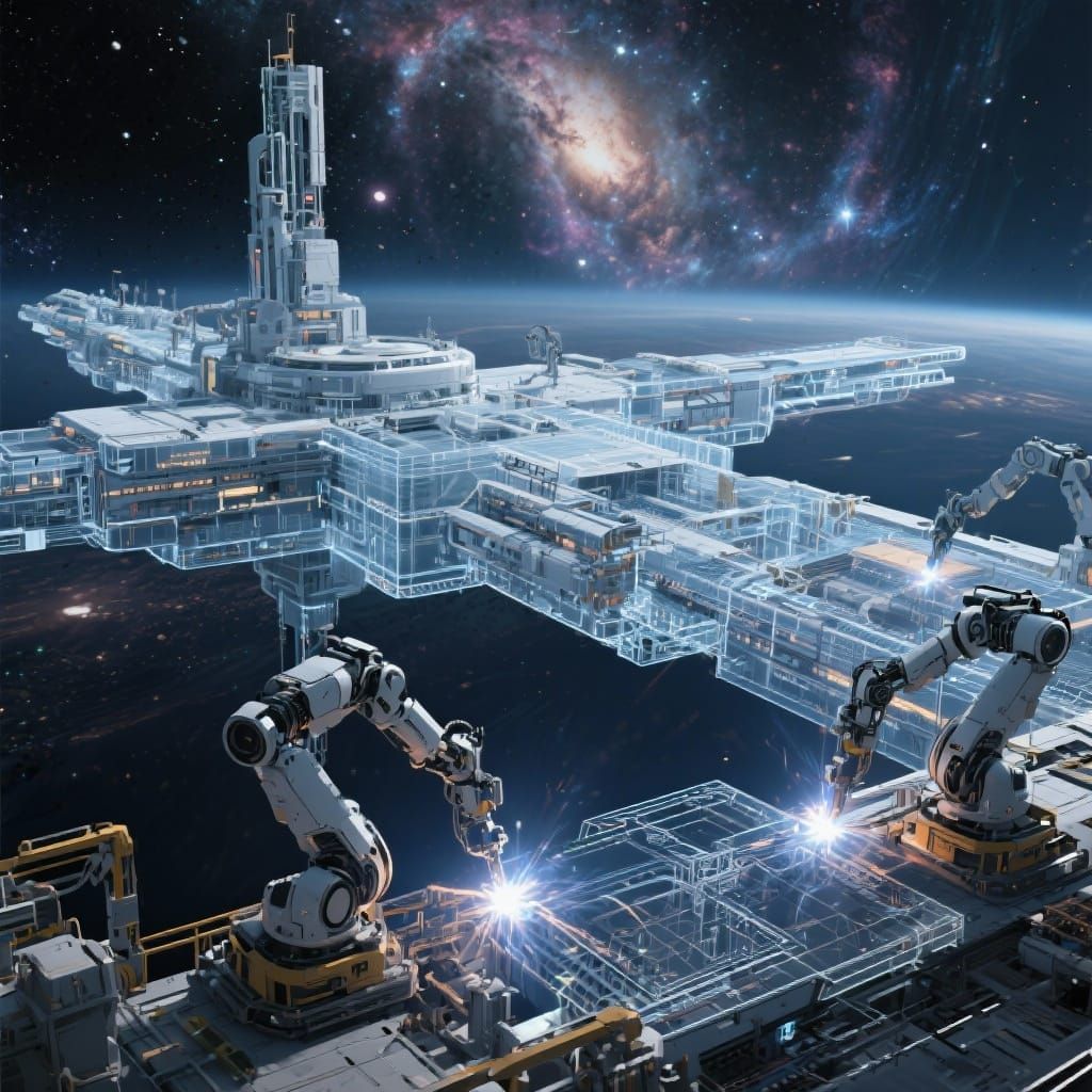 Futuristic Space Station Construction in Deep Space