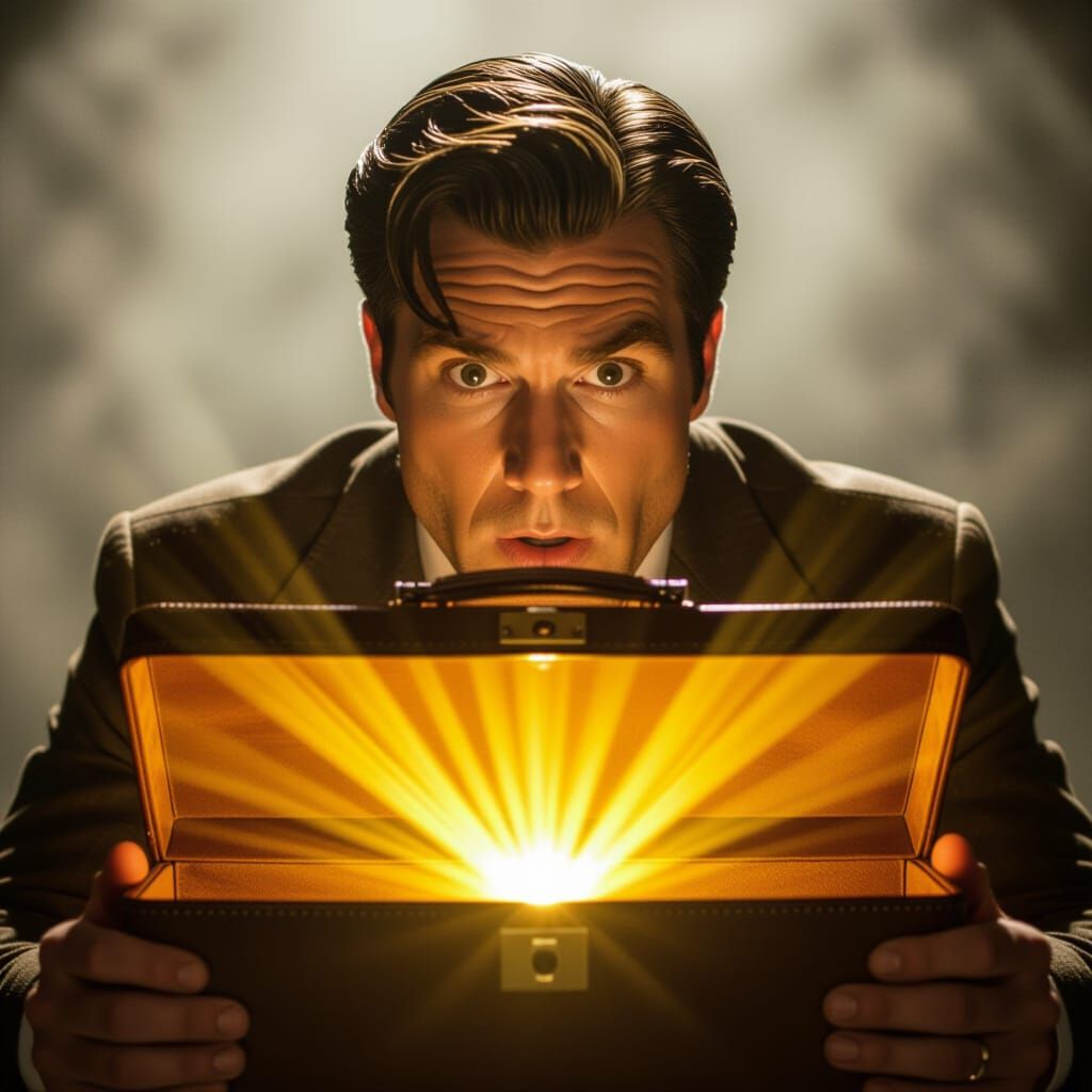 Man Opens Briefcase, Golden Light Erupts