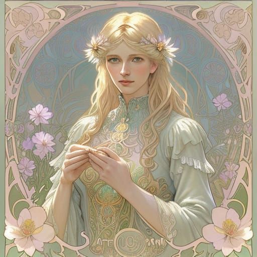 Art Nouveau Portrait in Alphonse Mucha Style
