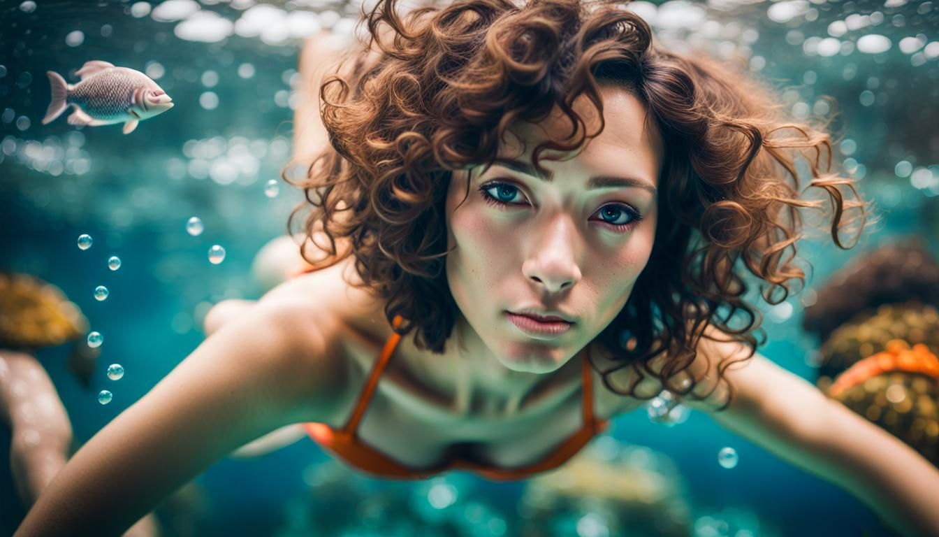 Underwater Portrait in Synthwave Neon Retro Style