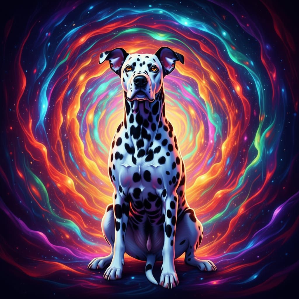 Rainbow Vortex Dalmatian in Dreamlike Fantasy Style