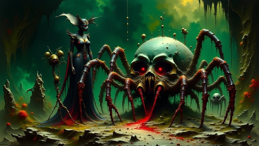 Spider Queen and Minion in Emerald Cave