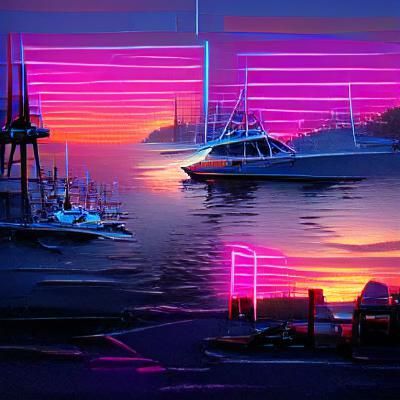 Synthwave Sunset at Dawn Harbor