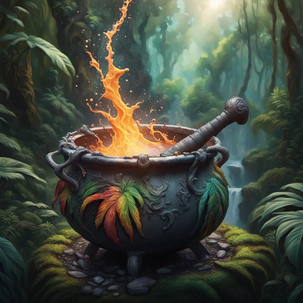 Magical Cauldron in Jungle: Hyperrealistic Concept Art