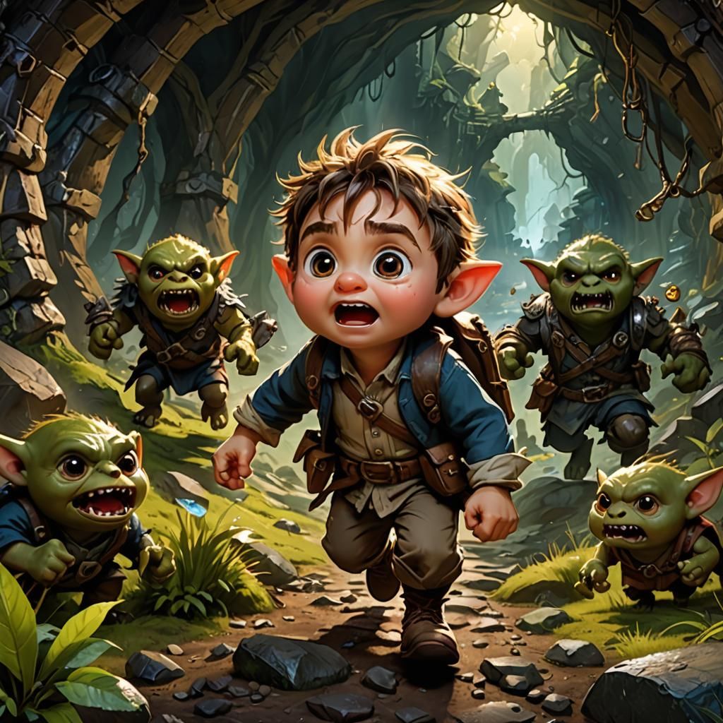 Chibi Hobbit Escapes Orks: Anime Art Style